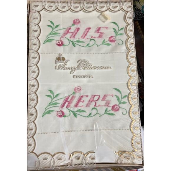 Vintage Deadstock Embroidered HIS and HERS Fancy Pillowcases - Picture 1 of 2